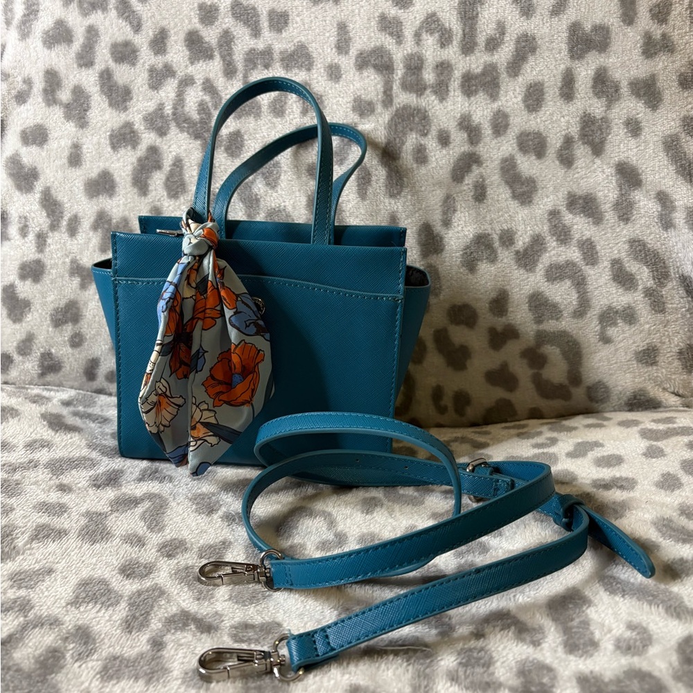 Steve Madden Blue Mini Bag with Floral Scarf